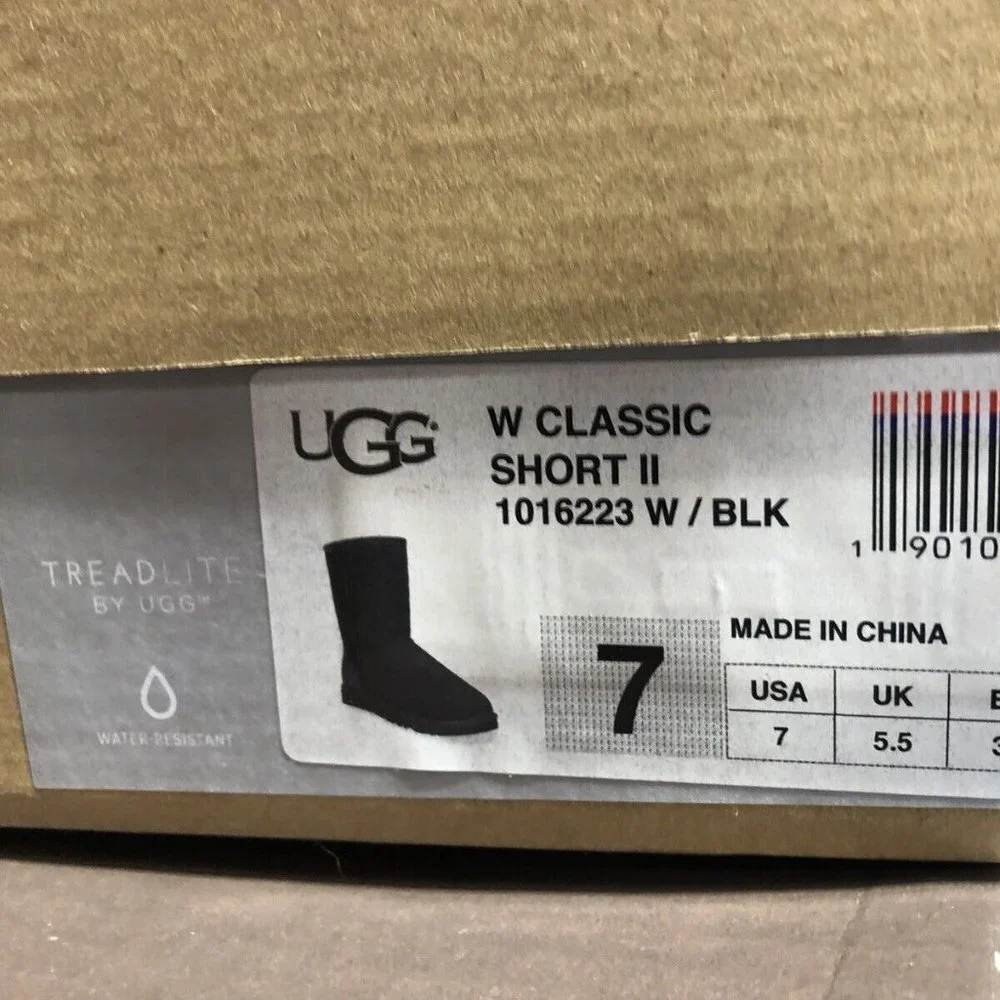 UGG Women's Classic Short II Boots Black Suede, Size 7 M